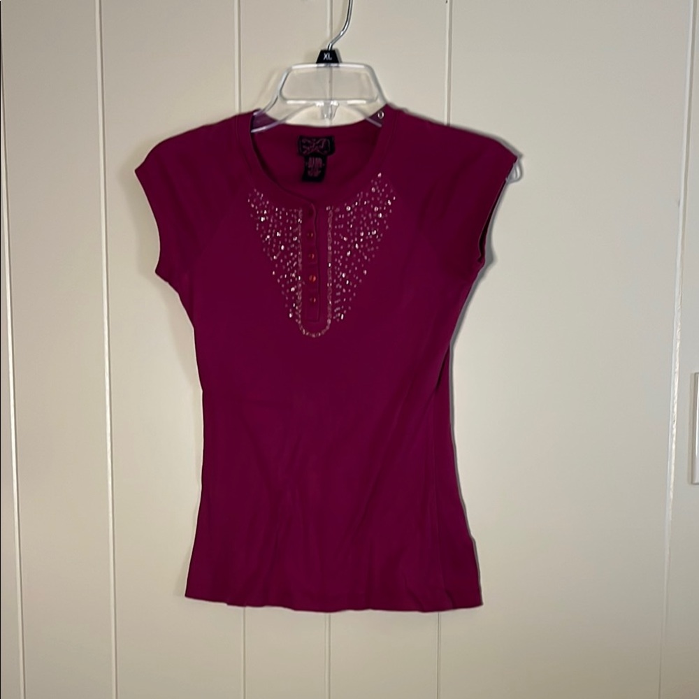 Eyelash Couture Red Fitted Cap Sleeve Blouse